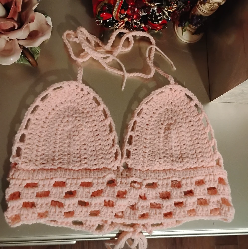 Handmade Pink Crochet Bralette - Picture 2 of 12
